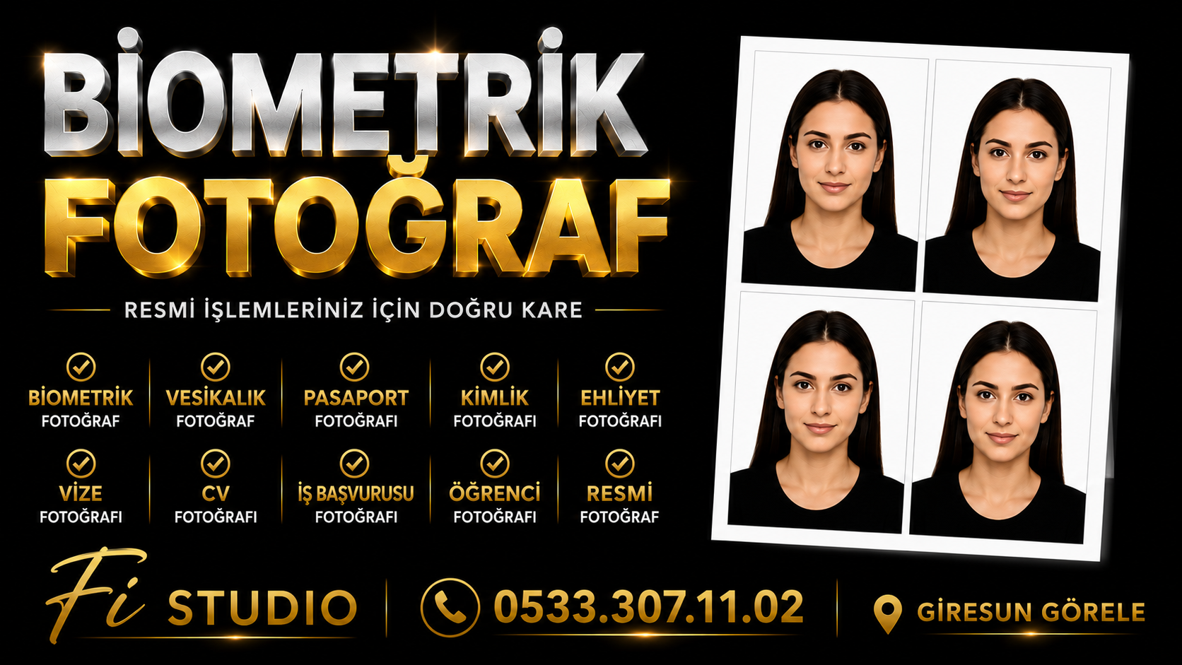 Biometrik Fotoğraf, Vesikalık Fotoğraf, Pasaport Fotoğrafı, Kimlik Fotoğrafı, Ehliyet Fotoğrafı, CV Fotoğrafı, Resmî Fotoğraf---Fİ STUDYO 0533.307.11.02